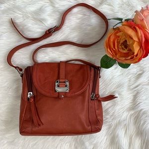 B.Makowski Coral Orange Leather crossbody bag